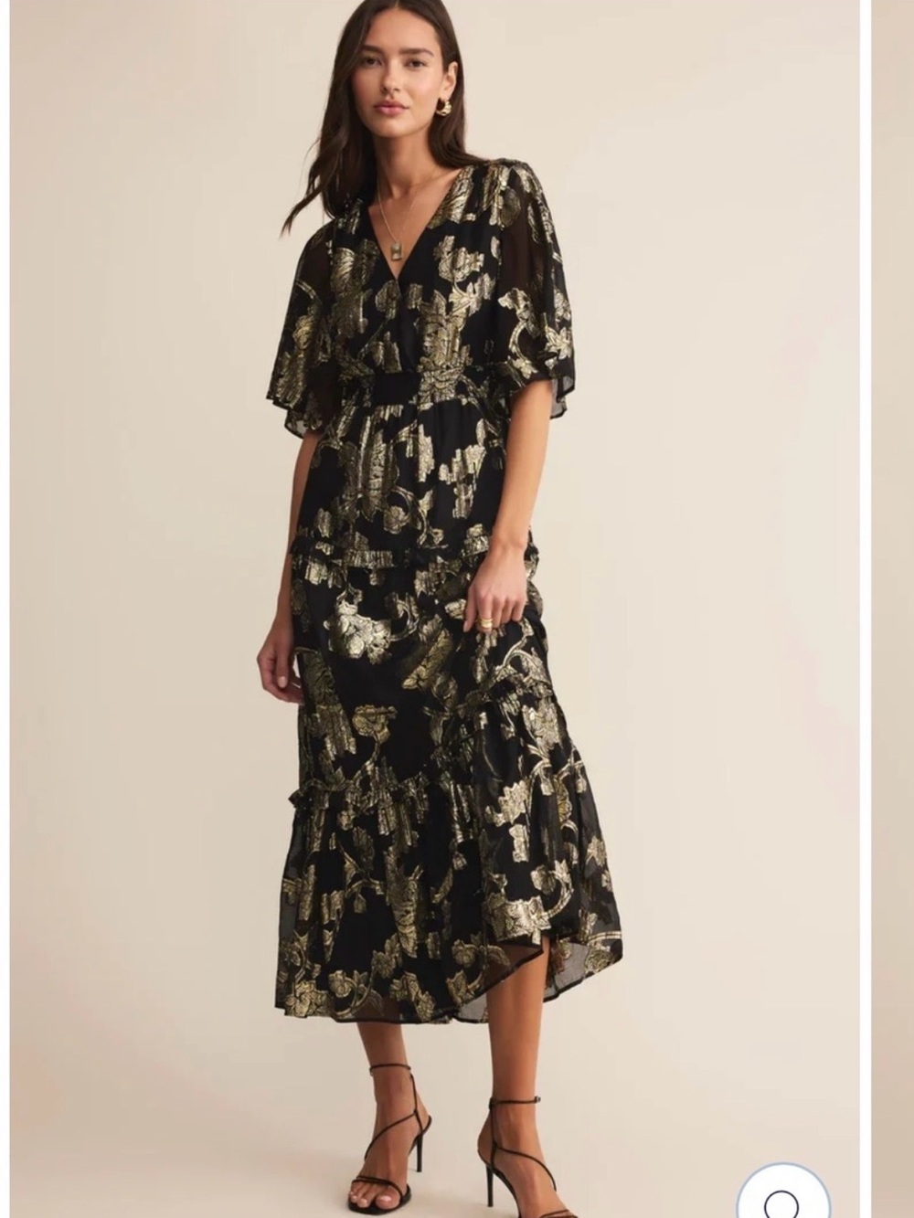 Z Supply Black and Gold Floral Midi Dress